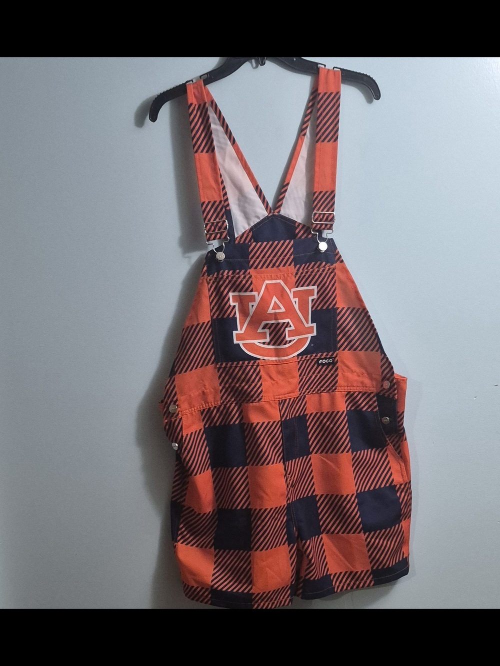 Auburn Tigers Plaid Short Overalls - Orange & Navy